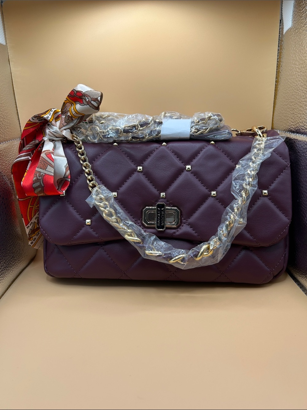 Bagley Mischka Wine Color Vegan Two-Way Satchel & Crossbody w/Gold Hardware NWT